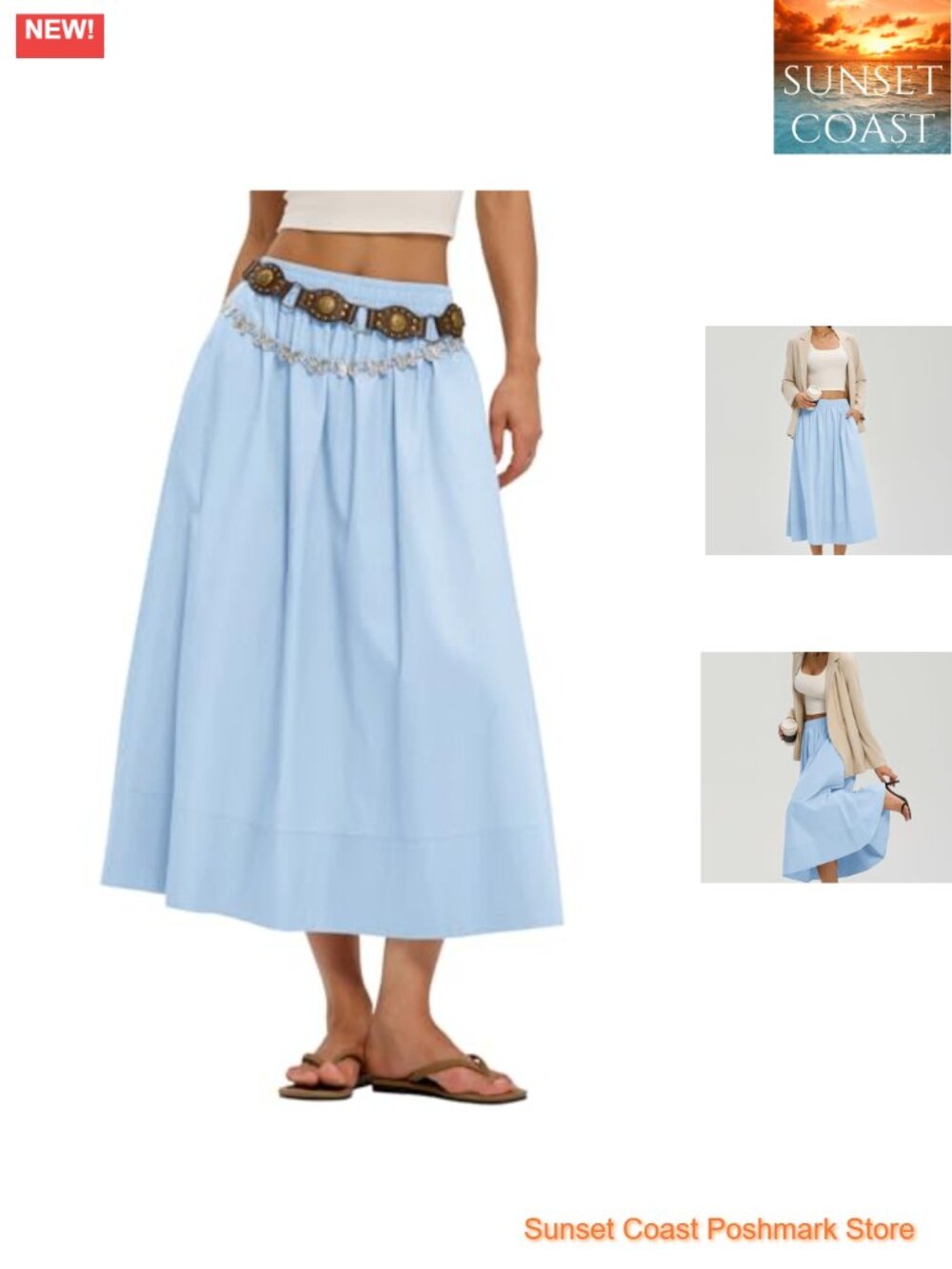 A-Line Cotton Flowy Maxi Skirt Elastic Waist with Pockets